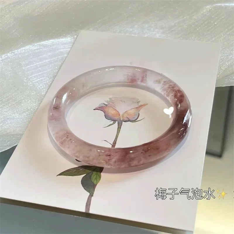 Guifei Round Strip Thick Glass Anti Jade Ice Penetrating Bangle Bracelet Ancient Palace Hanfu Jewelry Accessories