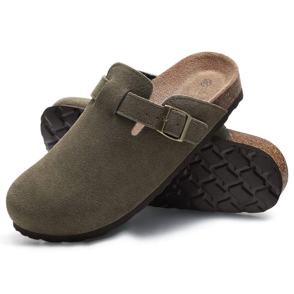 LItfun Leather Cork Slippers For Women Potato Mules Fashion Soft Insole Clogs Sandals With Adjustable Buckle Women Footbed Clogs