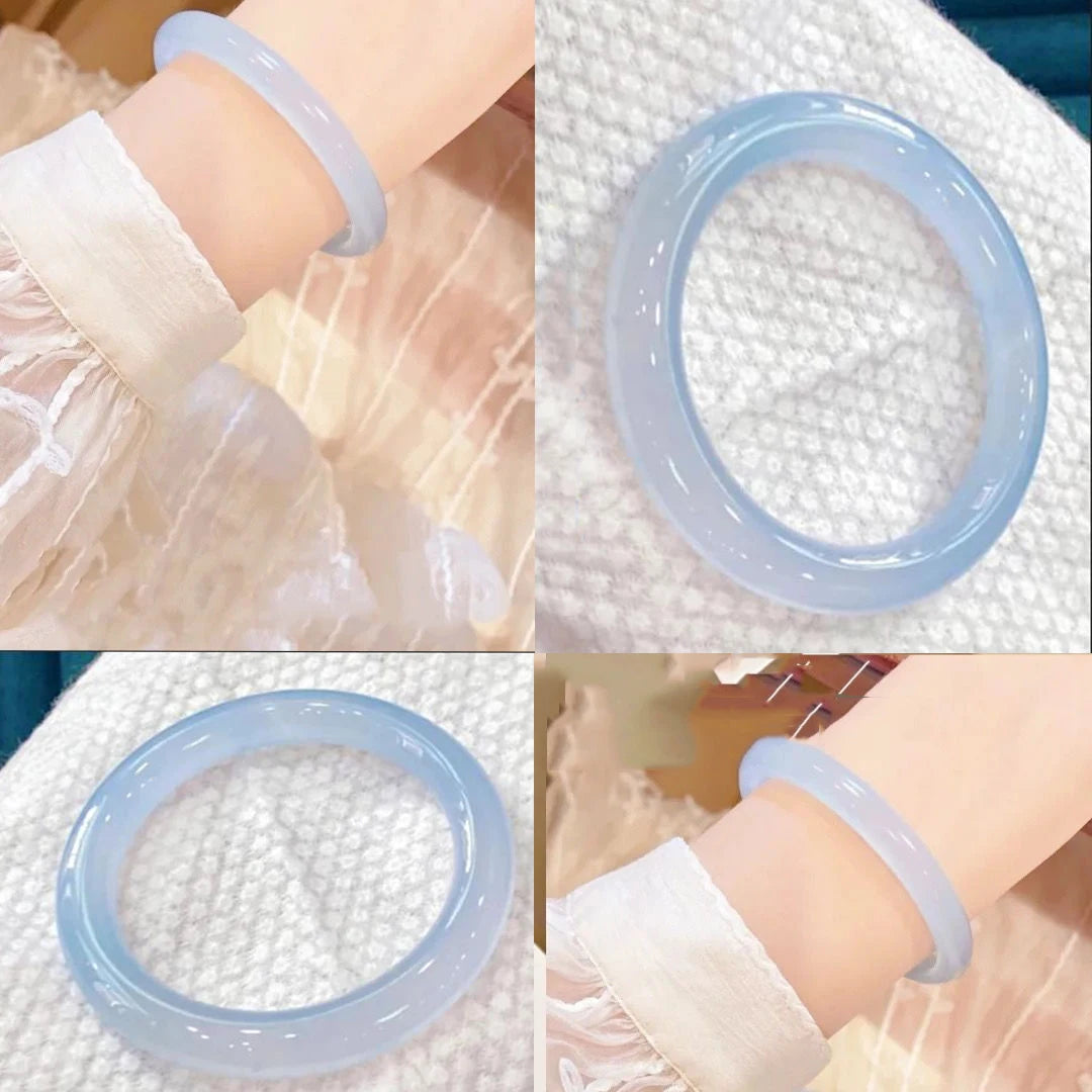Guifei Round Strip Thick Glass Anti Jade Ice Penetrating Bangle Bracelet Ancient Palace Hanfu Jewelry Accessories