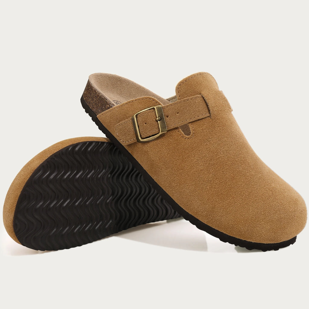 LItfun Leather Cork Slippers For Women Potato Mules Fashion Soft Insole Clogs Sandals With Adjustable Buckle Women Footbed Clogs