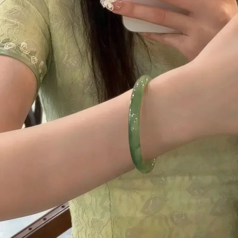 Beautiful Exquisite and Fashionable  Round Bar Thick Glass Anti Jade Transparent Ice Bracelet Ancient Palace Hanfu Jewelry