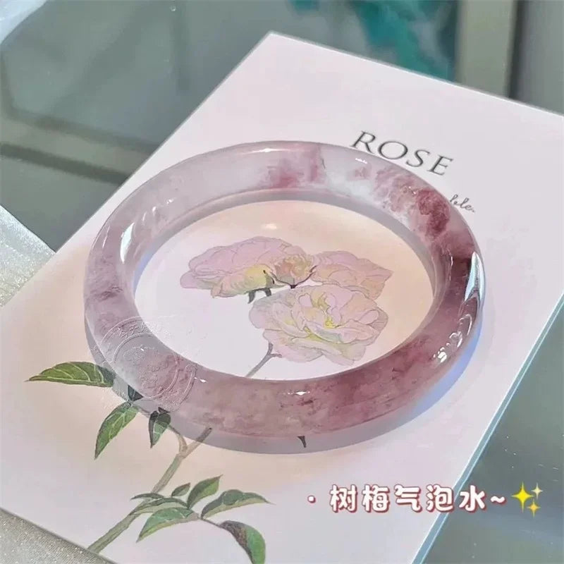 Beautiful Exquisite and Fashionable  Round Bar Thick Glass Anti Jade Transparent Ice Bracelet Ancient Palace Hanfu Jewelry