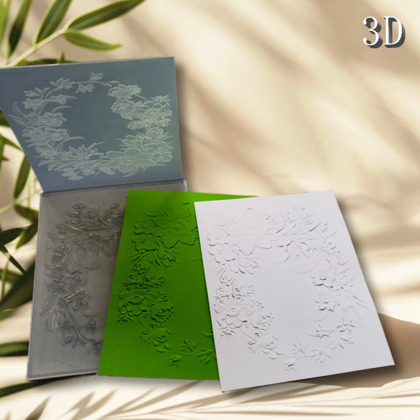 Design embossed folders with floral patterns and 3D plastic templates for DIY scrapbooks, suitable for business card printing, p