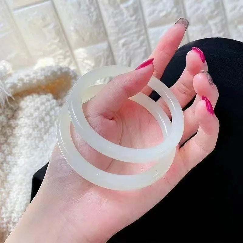 Guifei Round Strip Thick Glass Anti Jade Ice Penetrating Bangle Bracelet Ancient Palace Hanfu Jewelry Accessories