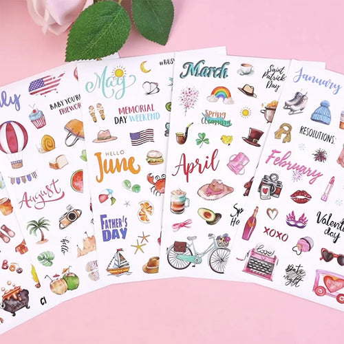 210 Cartoon-themed Planner Stickers English Schedule Management Labels Daily Journal Decorations Holiday-themed Index Tabs
