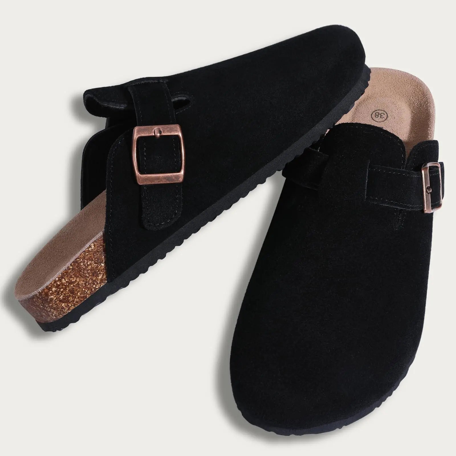 LItfun Leather Cork Slippers For Women Potato Mules Fashion Soft Insole Clogs Sandals With Adjustable Buckle Women Footbed Clogs