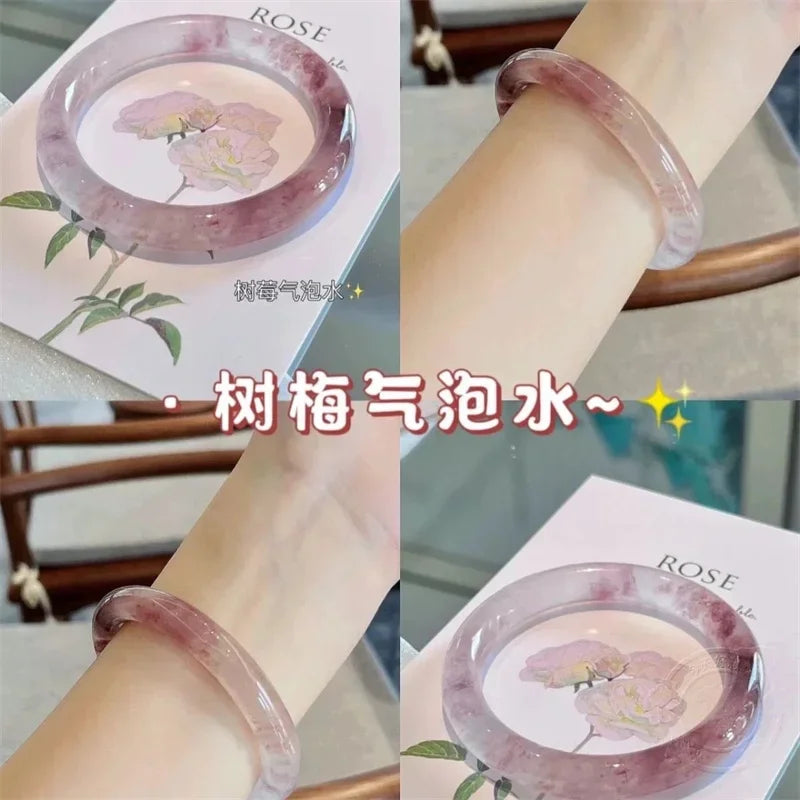 Beautiful Exquisite and Fashionable  Round Bar Thick Glass Anti Jade Transparent Ice Bracelet Ancient Palace Hanfu Jewelry