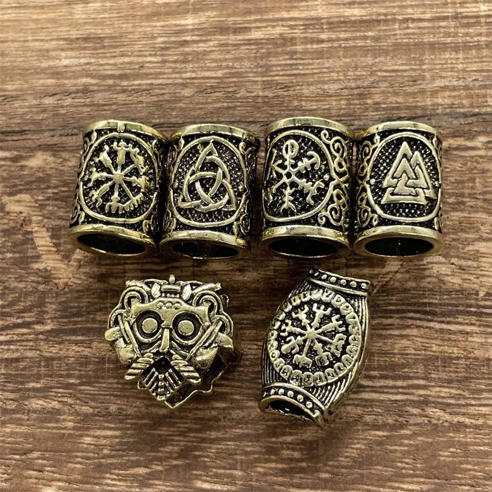 Nostalgia 1pcs Viking Vegvisir Compass Runes Metal Beads For Hair Beard Braids Bracelet Accessories Charms For Jewelry Making