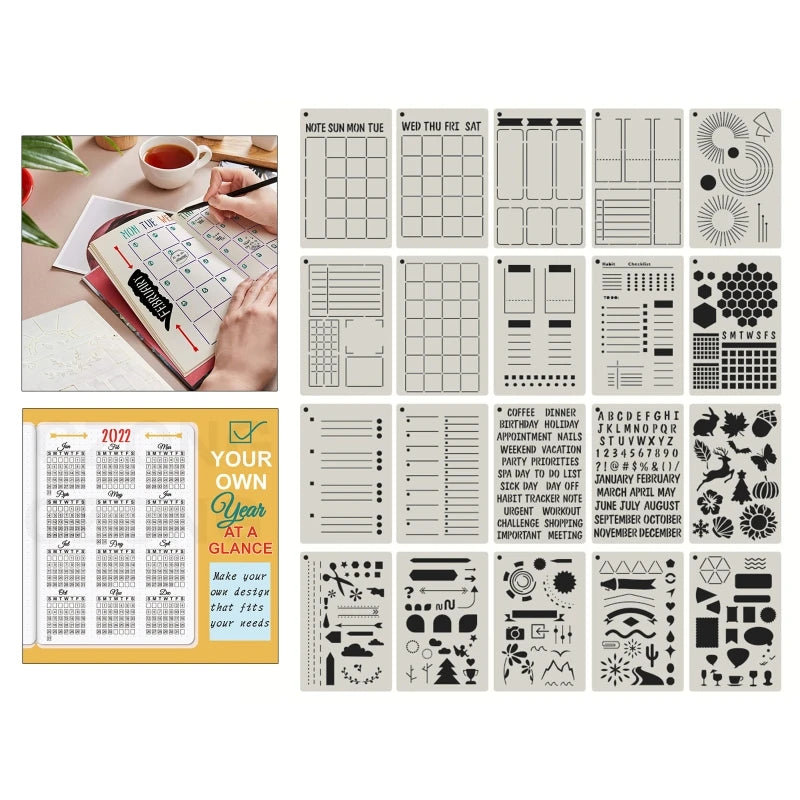 20PCS A5 Planner Stencils Journal Templates DIY Drawing Templates for DIY Notebook Scrapbook Diary Calendar 5x7.5 Inch 24BB