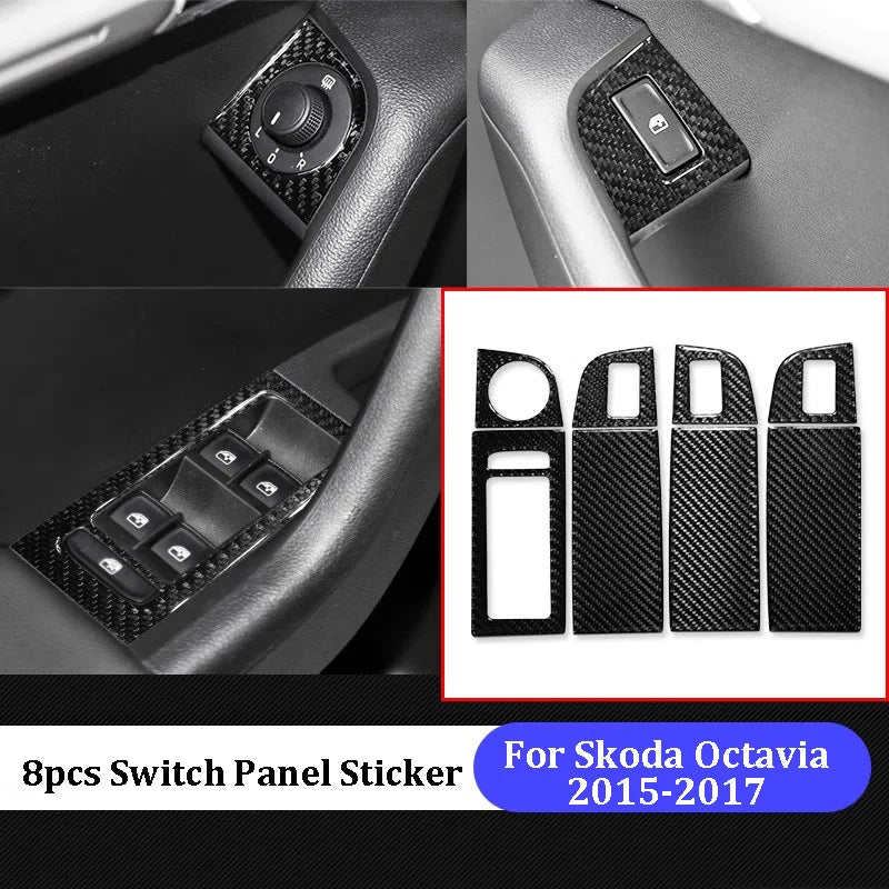 For Skoda Octavia 2015 2016 2017 2018 2019 Carbon Fiber Styling Protective Stickers Film Gear Panel Car Trim Accessories