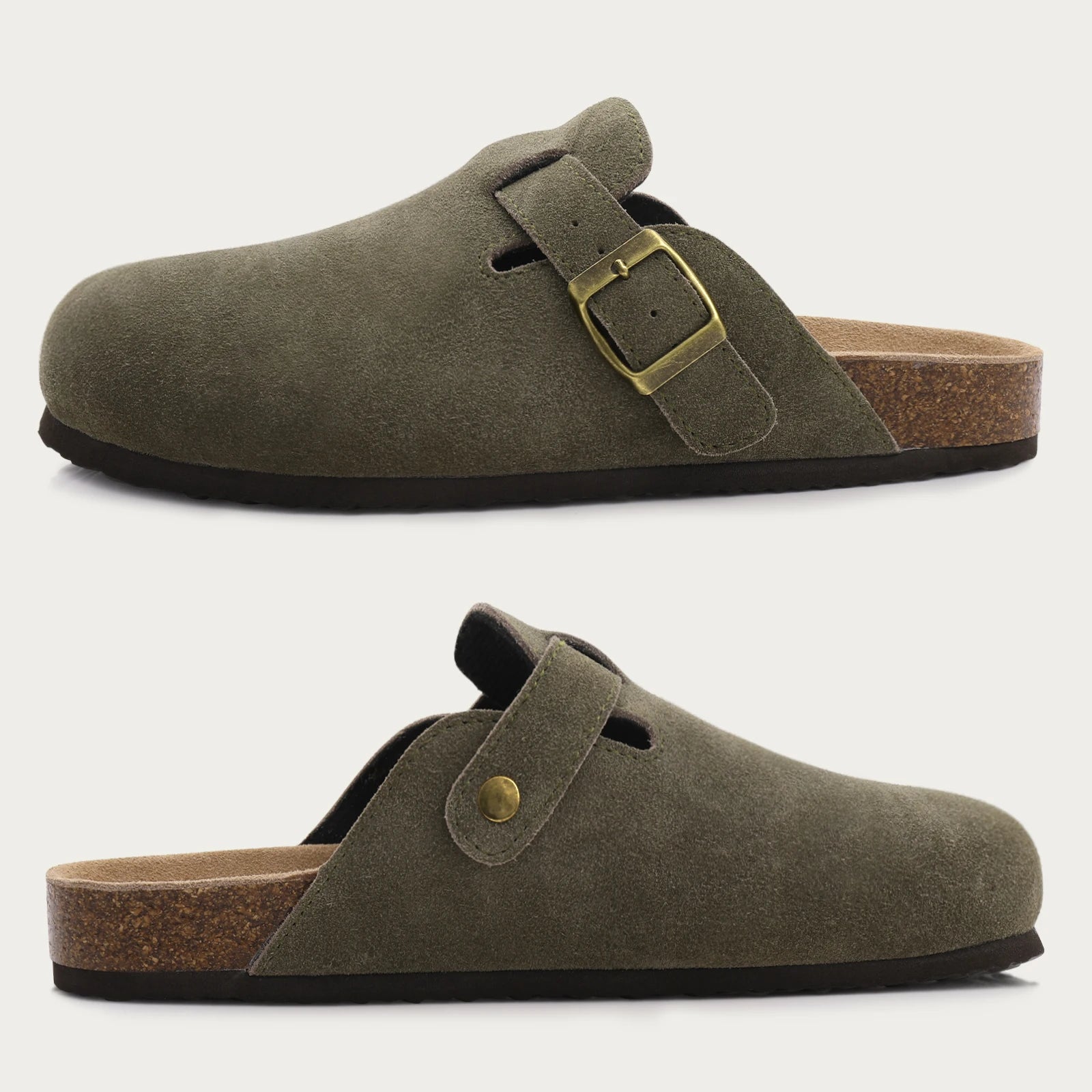 LItfun Leather Cork Slippers For Women Potato Mules Fashion Soft Insole Clogs Sandals With Adjustable Buckle Women Footbed Clogs