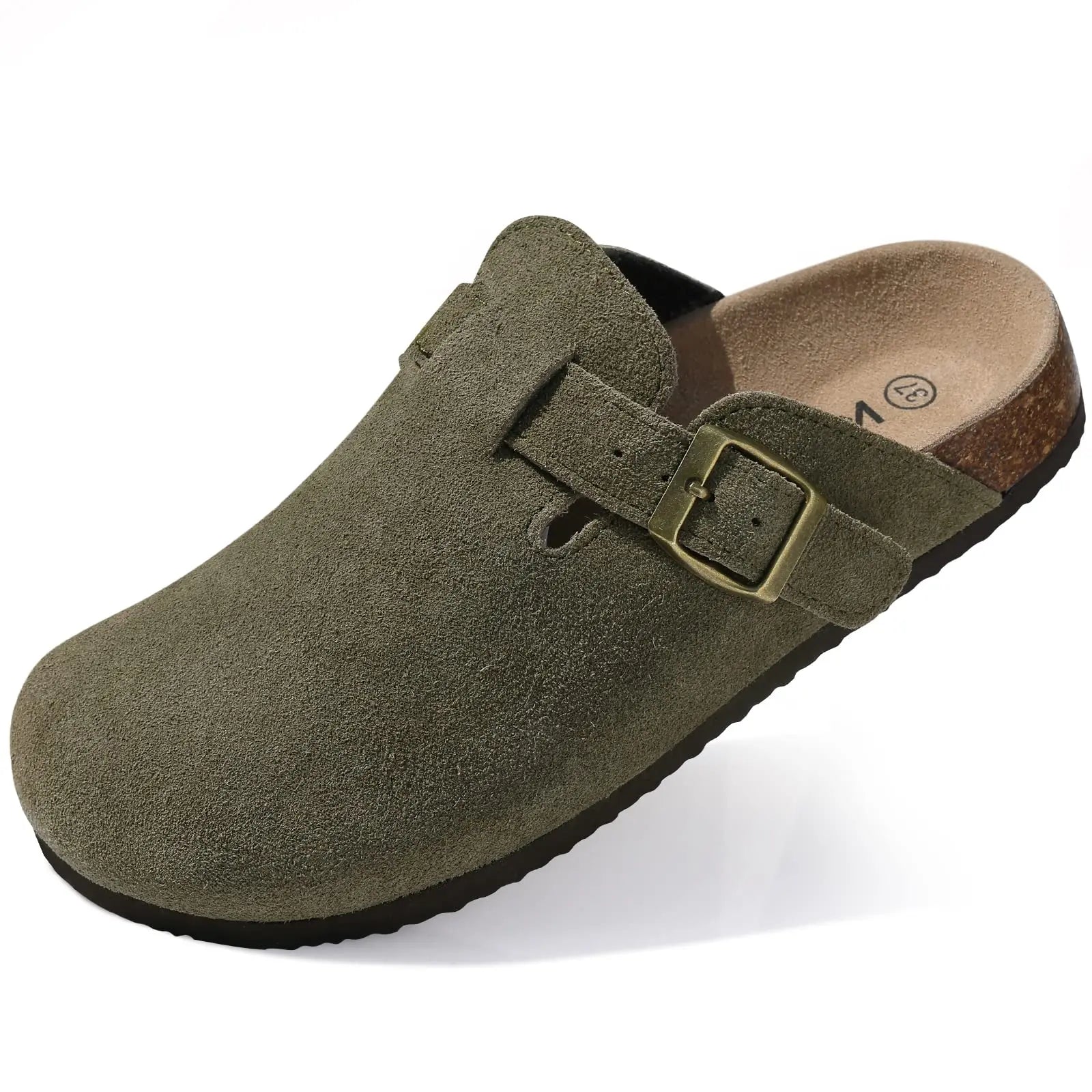 LItfun Leather Cork Slippers For Women Potato Mules Fashion Soft Insole Clogs Sandals With Adjustable Buckle Women Footbed Clogs