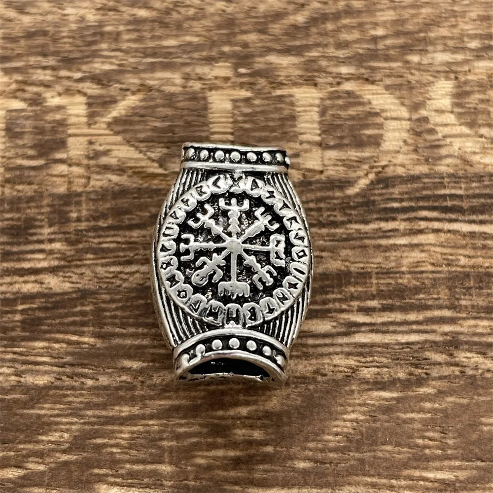 Nostalgia 1pcs Viking Vegvisir Compass Runes Metal Beads For Hair Beard Braids Bracelet Accessories Charms For Jewelry Making