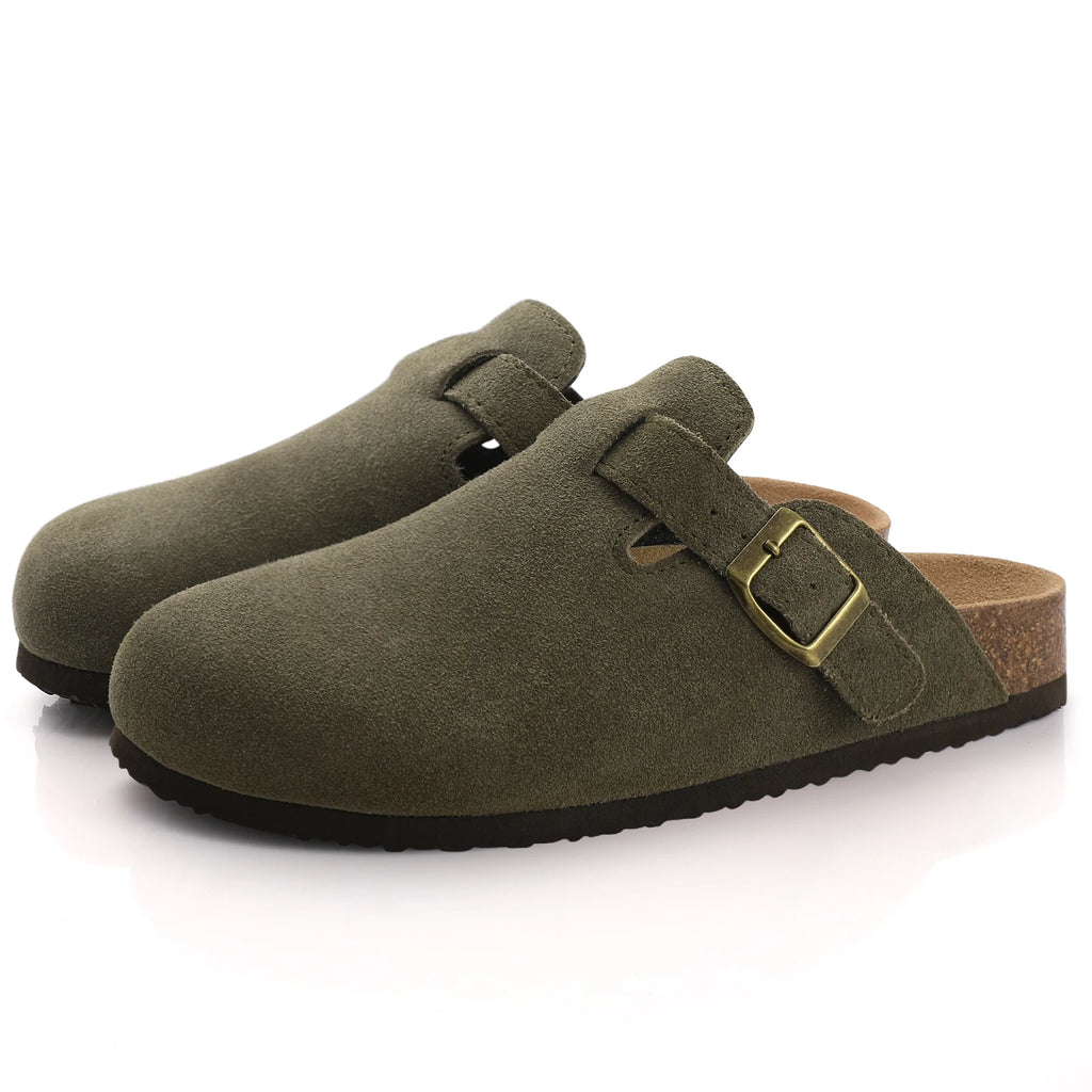 LItfun Leather Cork Slippers For Women Potato Mules Fashion Soft Insole Clogs Sandals With Adjustable Buckle Women Footbed Clogs