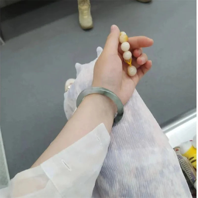 Guifei Round Strip Thick Glass Anti Jade Ice Penetrating Bangle Bracelet Ancient Palace Hanfu Jewelry Accessories