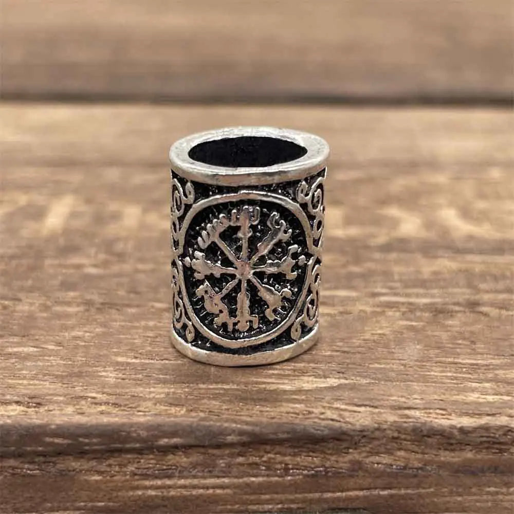 Nostalgia 1pcs Viking Vegvisir Compass Runes Metal Beads For Hair Beard Braids Bracelet Accessories Charms For Jewelry Making