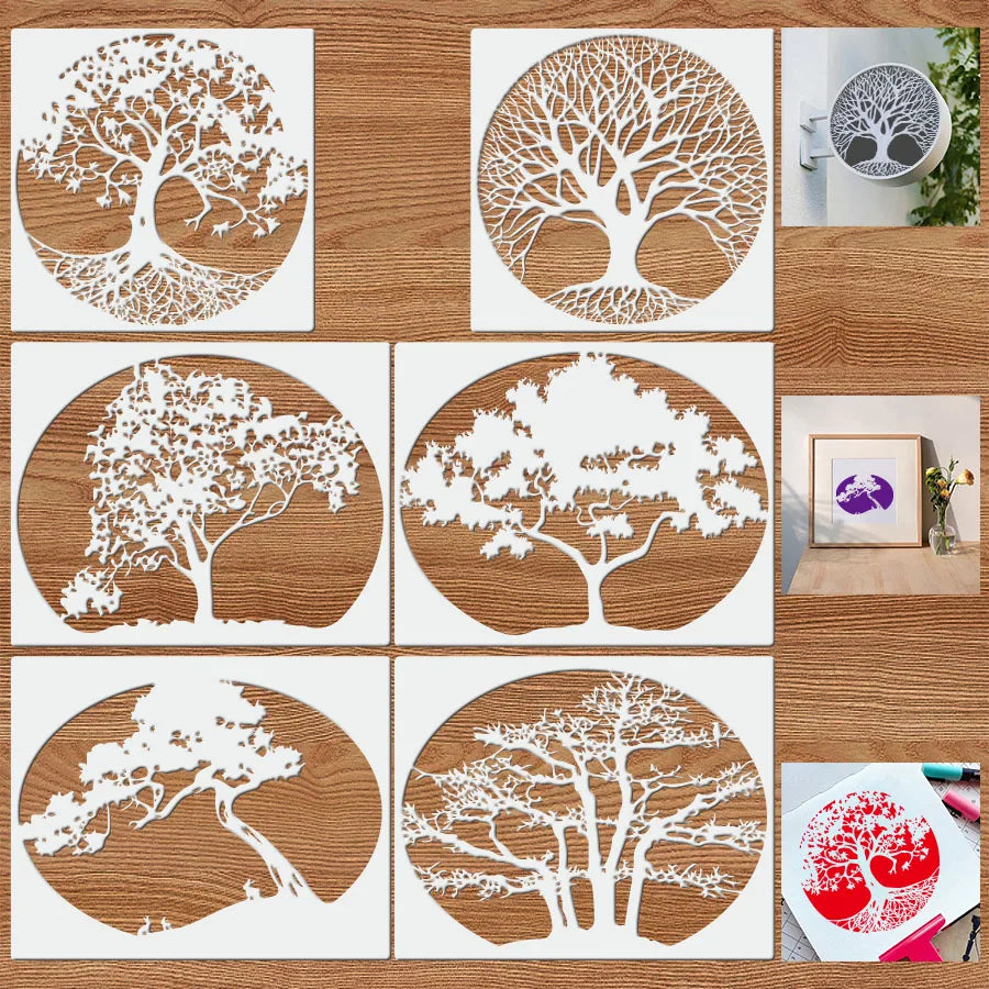 Set of 6 Plastic Painting Templates Forest Tree Design Easy-to-Use Art Guides for Creative Projects