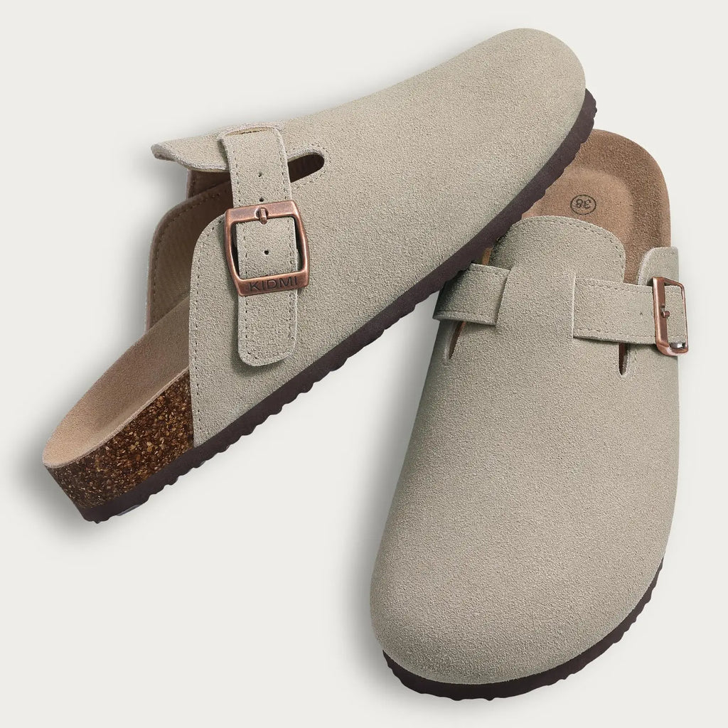 LItfun Leather Cork Slippers For Women Potato Mules Fashion Soft Insole Clogs Sandals With Adjustable Buckle Women Footbed Clogs