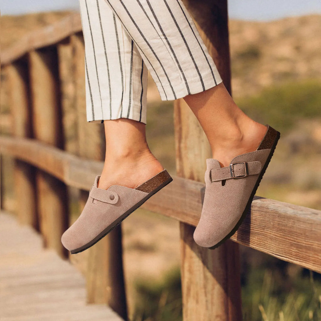 LItfun Leather Cork Slippers For Women Potato Mules Fashion Soft Insole Clogs Sandals With Adjustable Buckle Women Footbed Clogs