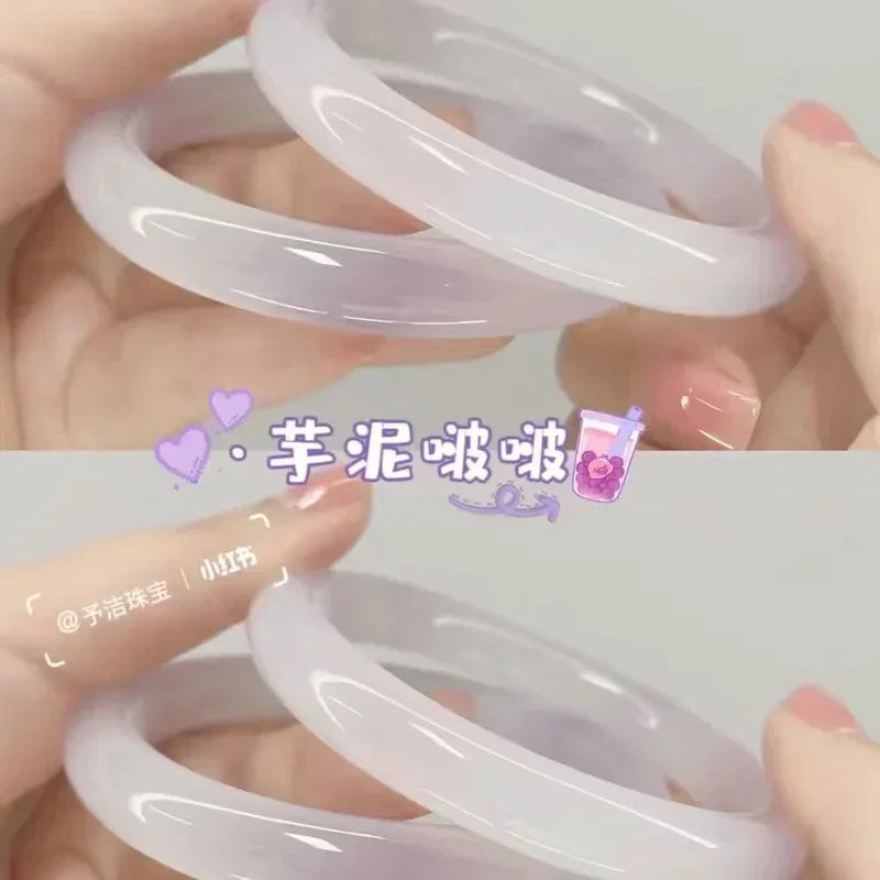 Fresh Beautiful Retro Guifei Round Strip Thick Glass Anti Jade Ice Penetrating Texture Bangle Bracelet Accessories Daily Jewelry