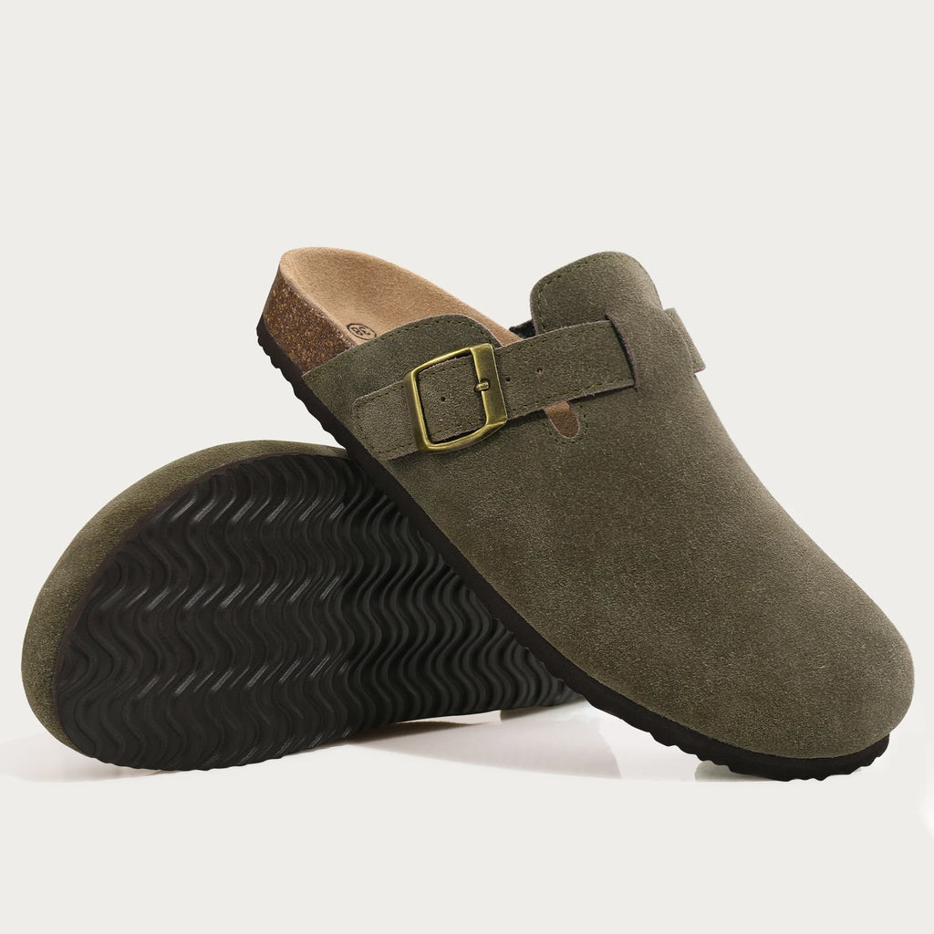 LItfun Leather Cork Slippers For Women Potato Mules Fashion Soft Insole Clogs Sandals With Adjustable Buckle Women Footbed Clogs