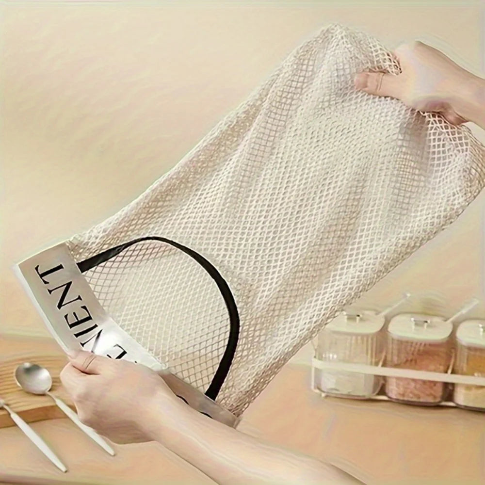 1Pc Wall Mounted Plastic Bag Organizer,Reusable,Household Miscellaneous Net Bag,Garbage Bag Ideal for Kitchen Organization