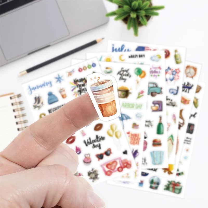 210 Cartoon-themed Planner Stickers English Schedule Management Labels Daily Journal Decorations Holiday-themed Index Tabs