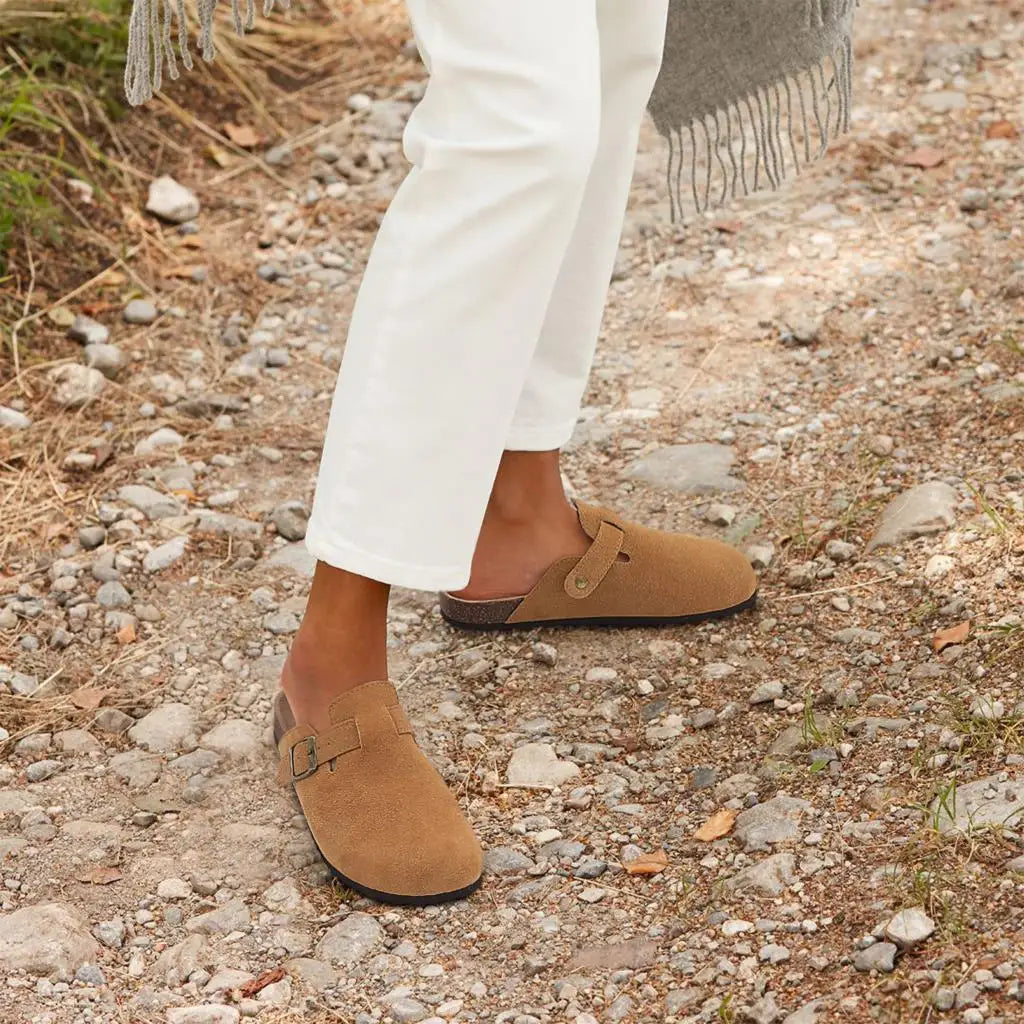 LItfun Leather Cork Slippers For Women Potato Mules Fashion Soft Insole Clogs Sandals With Adjustable Buckle Women Footbed Clogs