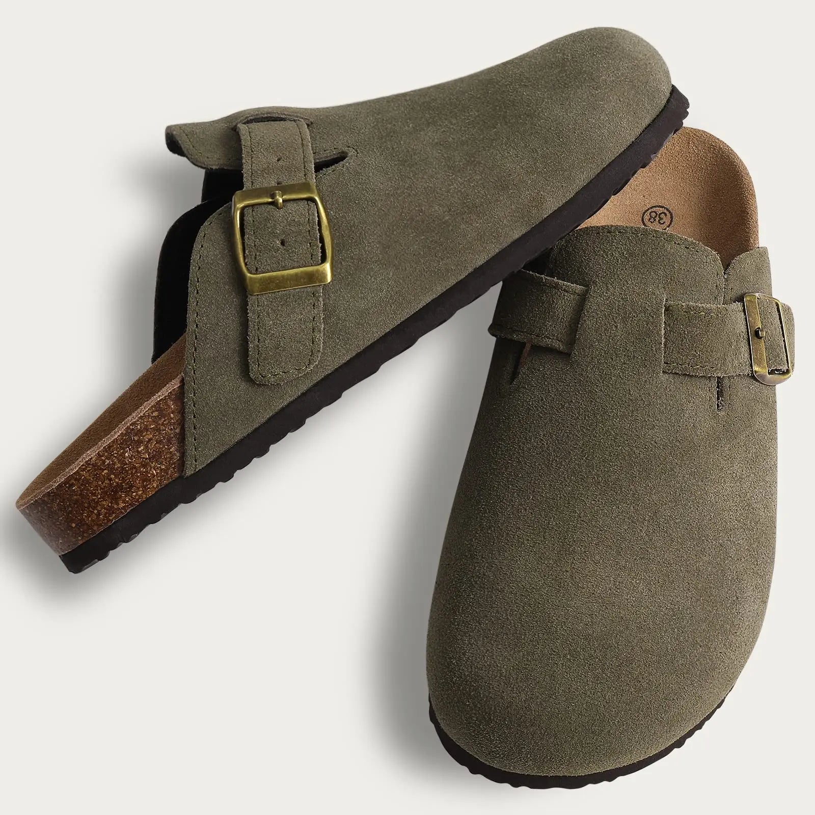 LItfun Leather Cork Slippers For Women Potato Mules Fashion Soft Insole Clogs Sandals With Adjustable Buckle Women Footbed Clogs