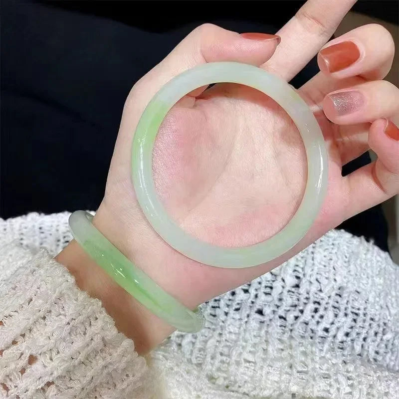 Fresh Beautiful Retro Guifei Round Strip Thick Glass Anti Jade Ice Penetrating Texture Bangle Bracelet Accessories Daily Jewelry
