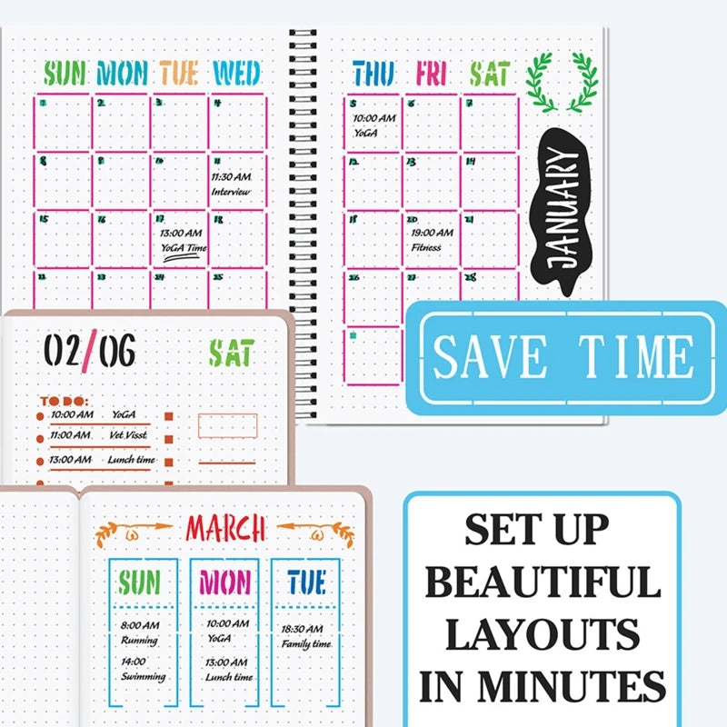 20PCS A5 Planner Stencils Journal Templates DIY Drawing Templates for DIY Notebook Scrapbook Diary Calendar 5x7.5 Inch 24BB