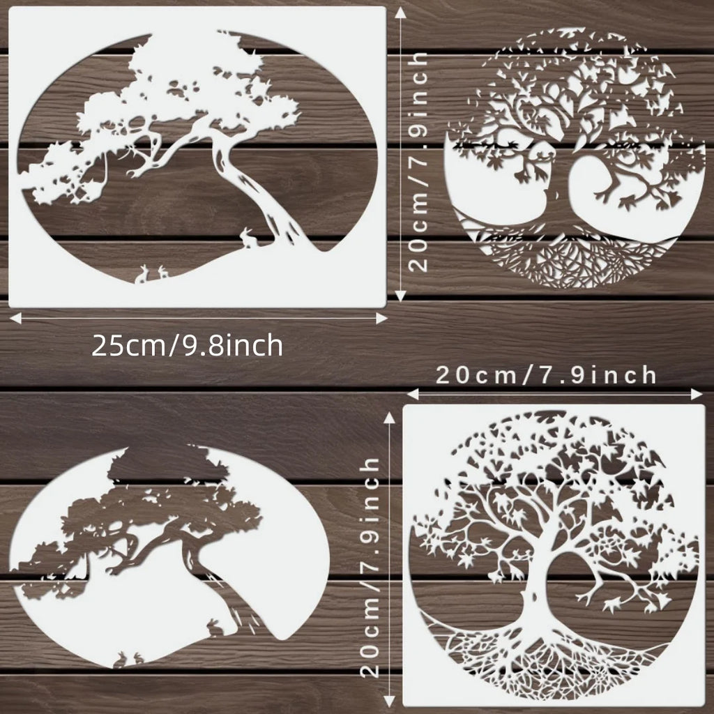 Set of 6 Plastic Painting Templates Forest Tree Design Easy-to-Use Art Guides for Creative Projects