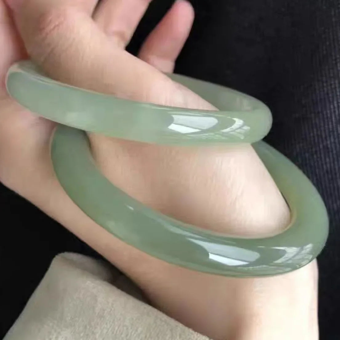 Fresh Beautiful Retro Guifei Round Strip Thick Glass Anti Jade Ice Penetrating Texture Bangle Bracelet Accessories Daily Jewelry