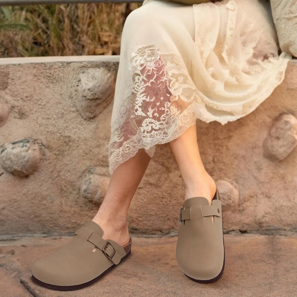LItfun Leather Cork Slippers For Women Potato Mules Fashion Soft Insole Clogs Sandals With Adjustable Buckle Women Footbed Clogs
