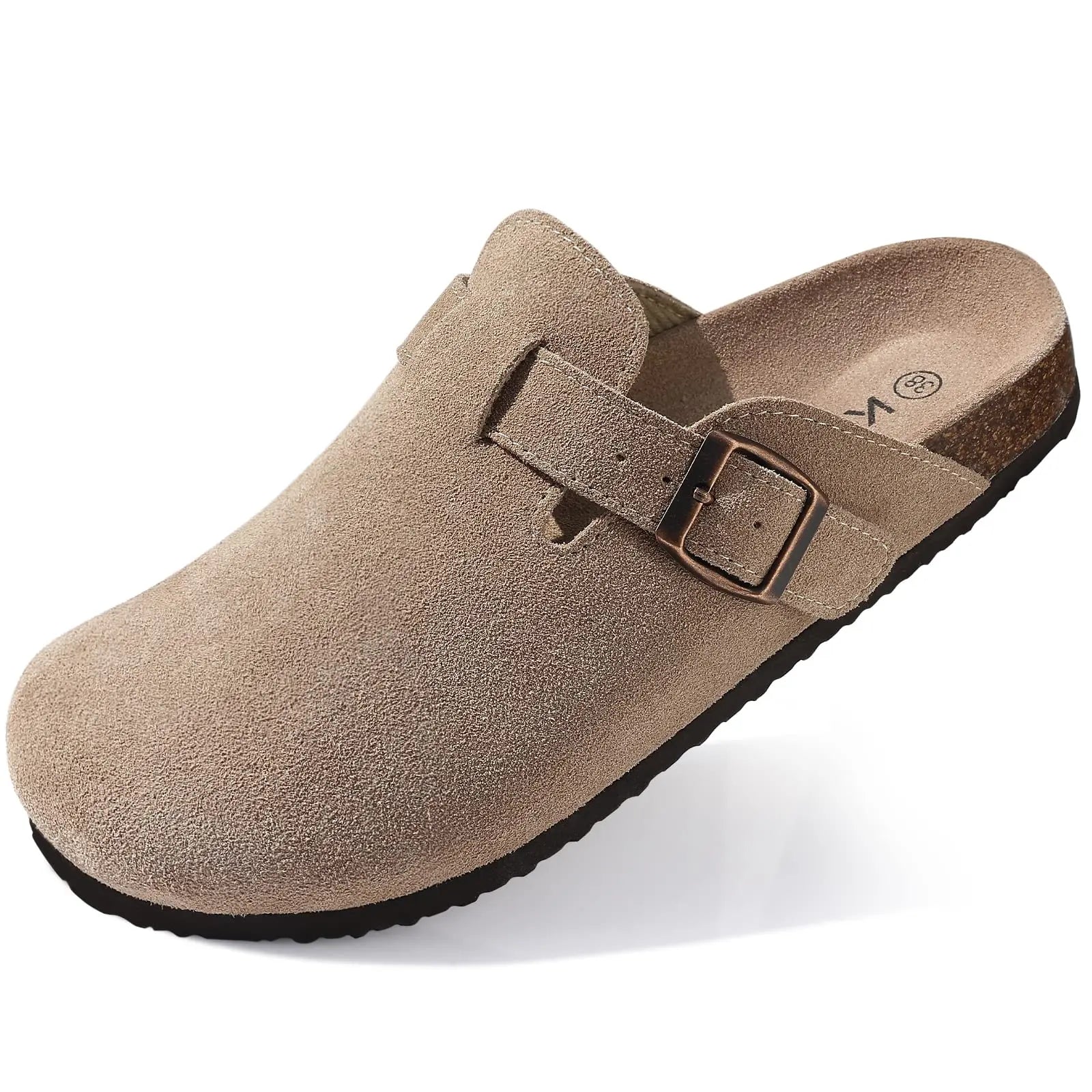 LItfun Leather Cork Slippers For Women Potato Mules Fashion Soft Insole Clogs Sandals With Adjustable Buckle Women Footbed Clogs