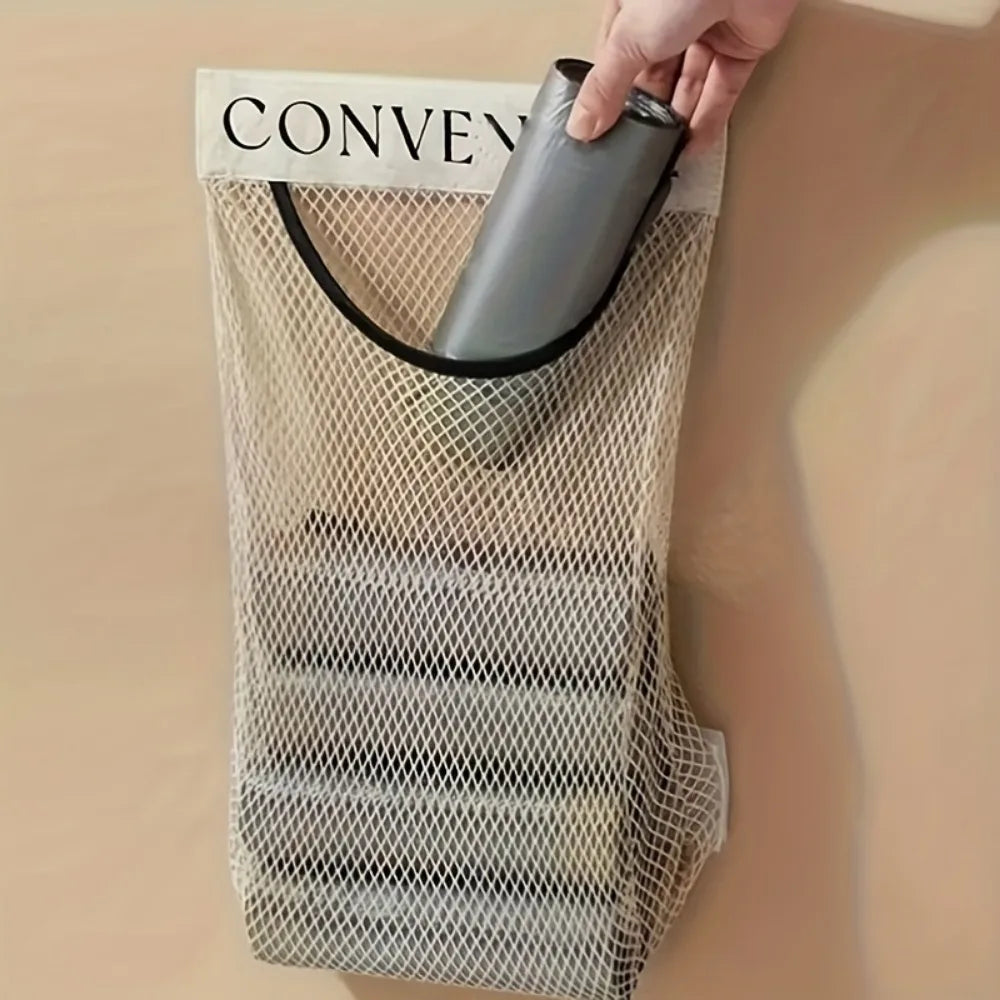 1Pc Wall Mounted Plastic Bag Organizer,Reusable,Household Miscellaneous Net Bag,Garbage Bag Ideal for Kitchen Organization