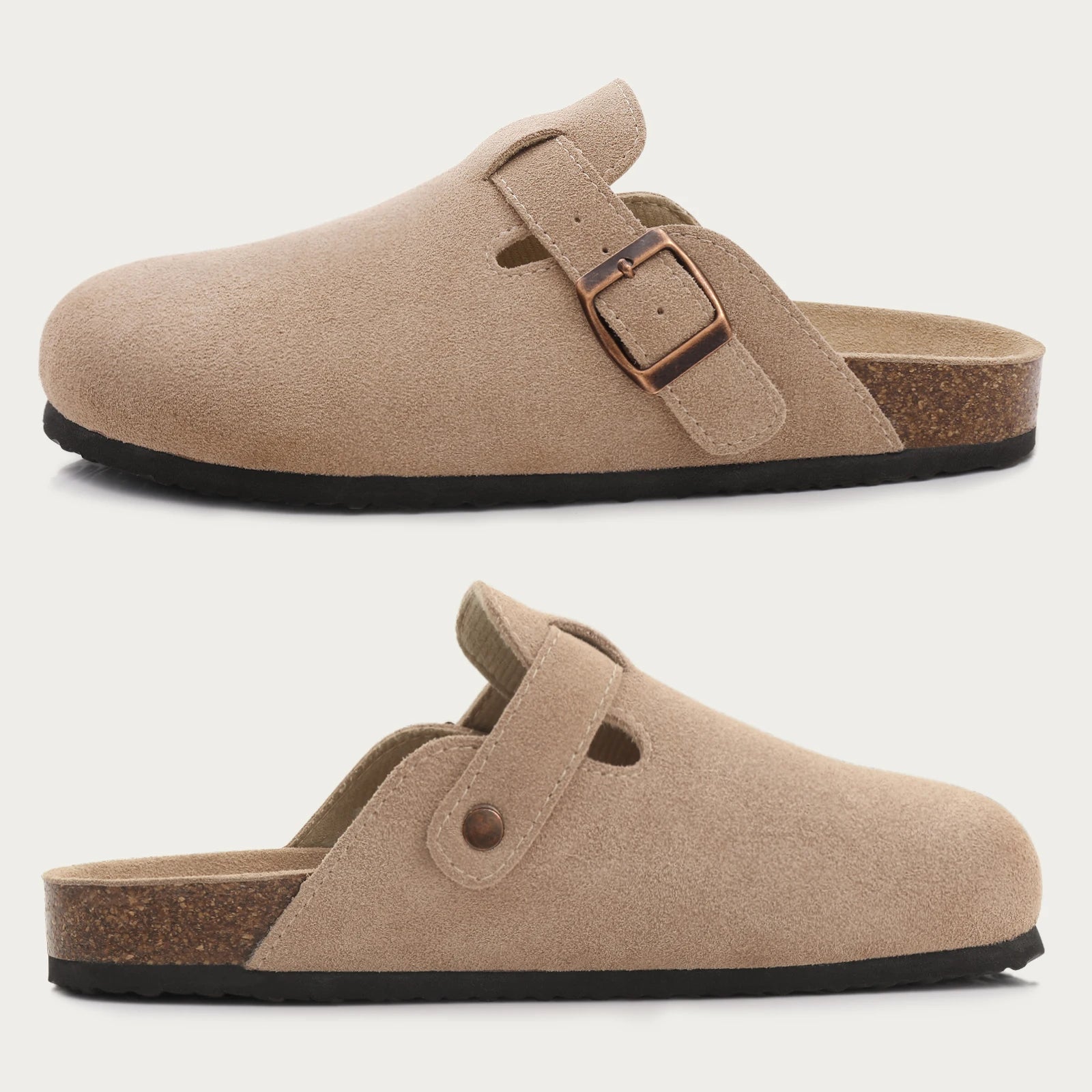 LItfun Leather Cork Slippers For Women Potato Mules Fashion Soft Insole Clogs Sandals With Adjustable Buckle Women Footbed Clogs