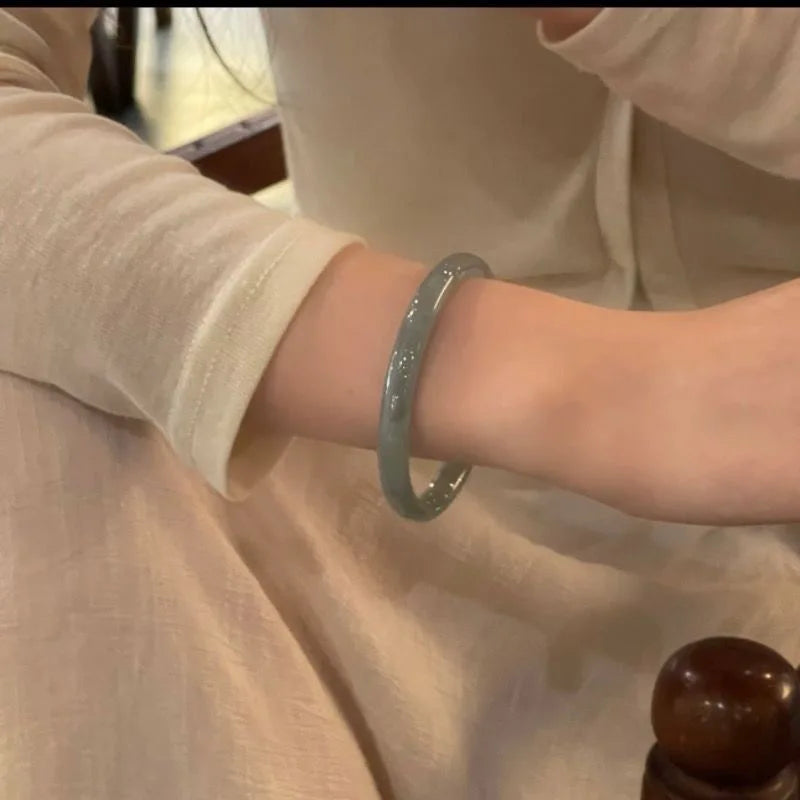 Guifei Round Strip Thick Glass Anti Jade Ice Penetrating Bangle Bracelet Ancient Palace Hanfu Jewelry Accessories