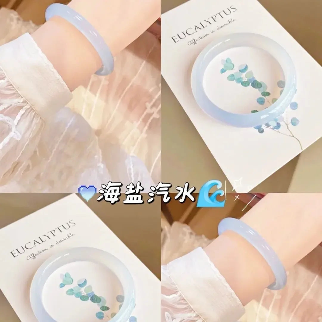 Beautiful Exquisite and Fashionable  Round Bar Thick Glass Anti Jade Transparent Ice Bracelet Ancient Palace Hanfu Jewelry