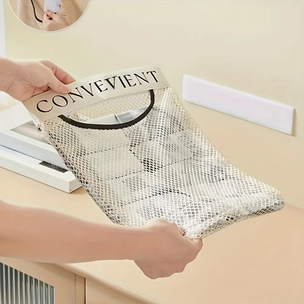 1Pc Wall Mounted Plastic Bag Organizer,Reusable,Household Miscellaneous Net Bag,Garbage Bag Ideal for Kitchen Organization