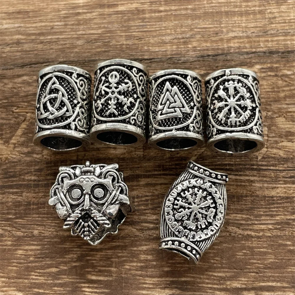 Nostalgia 1pcs Viking Vegvisir Compass Runes Metal Beads For Hair Beard Braids Bracelet Accessories Charms For Jewelry Making