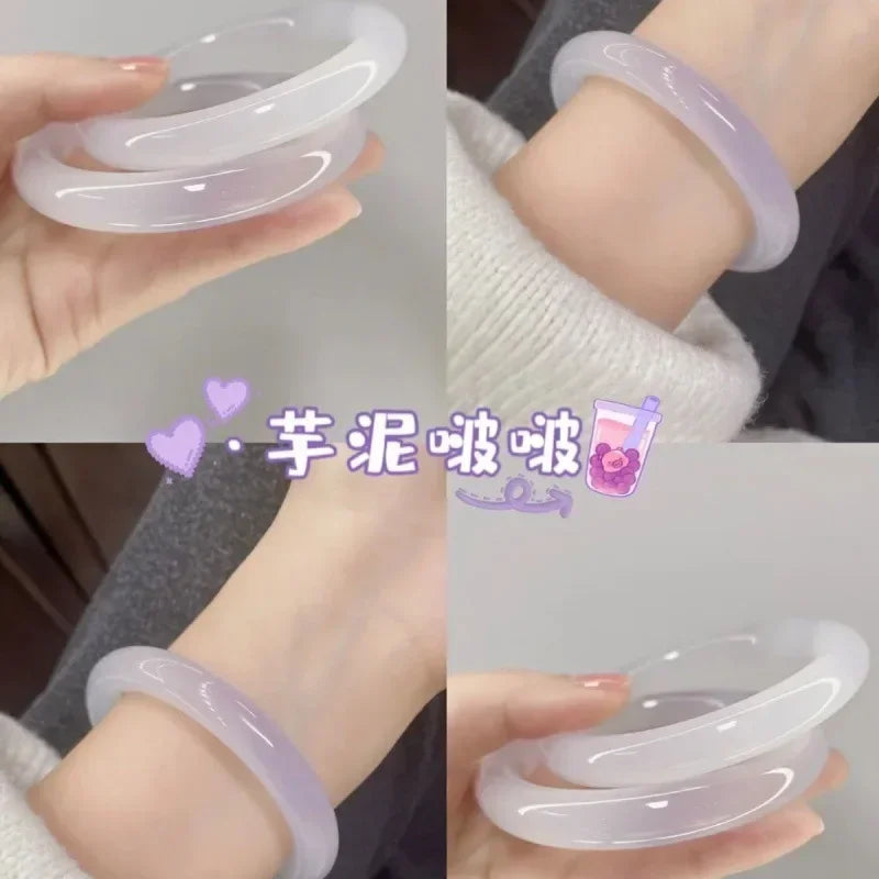 Guifei Round Strip Thick Glass Anti Jade Ice Penetrating Bangle Bracelet Ancient Palace Hanfu Jewelry Accessories