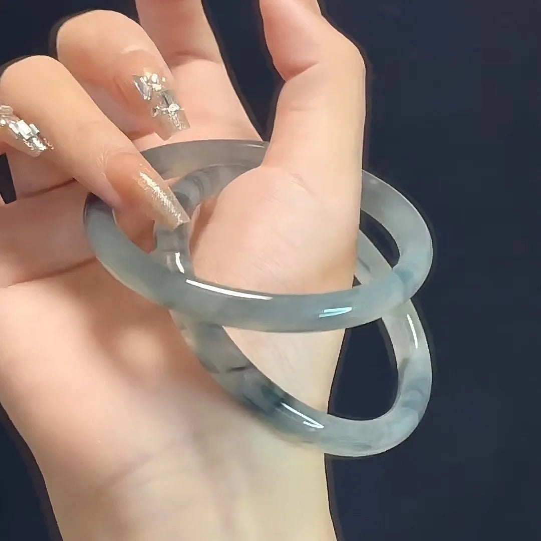 Beautiful Exquisite and Fashionable  Round Bar Thick Glass Anti Jade Transparent Ice Bracelet Ancient Palace Hanfu Jewelry